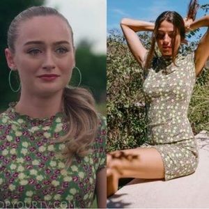 Urban Outfitters Green Floral Raw Hemmed Dress S